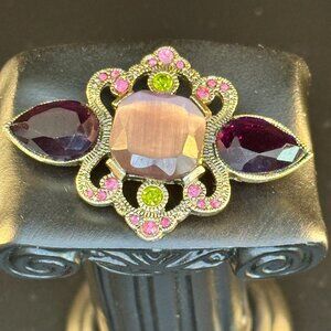 Vintage Gold-Tone Floral Brooch w/ Purple & Pink Stones 🌸
